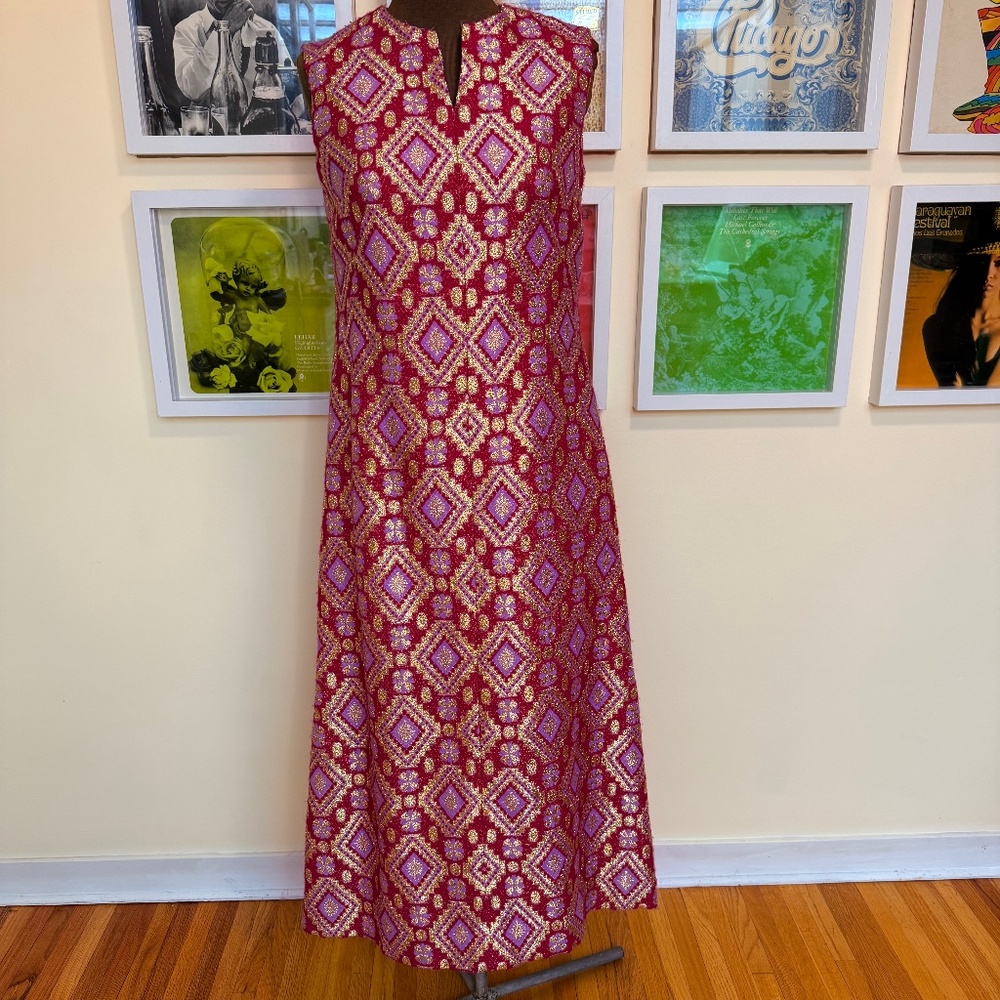 💖 Vintage 1960S 70S GOLD LAME BROCADE MAXI DRESS